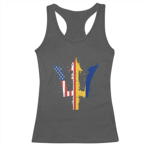 Funny Barbadian American Pride Barbados USA Flag Trident Racerback Tank Top TS11 Dark Heather Print Your Wear