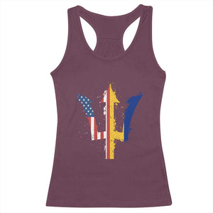 Funny Barbadian American Pride Barbados USA Flag Trident Racerback Tank Top TS11 Maroon Print Your Wear