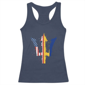 Funny Barbadian American Pride Barbados USA Flag Trident Racerback Tank Top TS11 Navy Print Your Wear