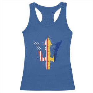 Funny Barbadian American Pride Barbados USA Flag Trident Racerback Tank Top TS11 Royal Blue Print Your Wear