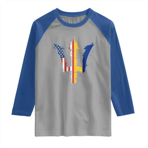Funny Barbadian American Pride Barbados USA Flag Trident Raglan Shirt TS11 Sport Gray Royal Print Your Wear