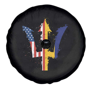 Funny Barbadian American Pride Barbados USA Flag Trident Spare Tire Cover TS11 Print Your Wear