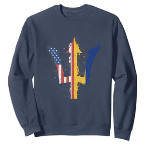 Funny Barbadian American Pride Barbados USA Flag Trident Sweatshirt TS11 Navy Print Your Wear