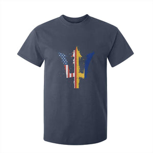 Funny Barbadian American Pride Barbados USA Flag Trident T Shirt For Kid TS11 Navy Print Your Wear