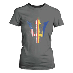 Funny Barbadian American Pride Barbados USA Flag Trident T Shirt For Women TS11 Dark Heather Print Your Wear