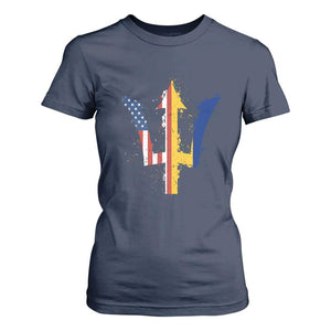 Funny Barbadian American Pride Barbados USA Flag Trident T Shirt For Women TS11 Navy Print Your Wear