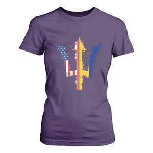 Funny Barbadian American Pride Barbados USA Flag Trident T Shirt For Women TS11 Purple Print Your Wear
