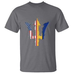 Funny Barbadian American Pride Barbados USA Flag Trident T Shirt TS11 Charcoal Print Your Wear
