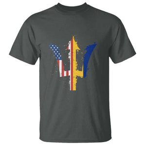 Funny Barbadian American Pride Barbados USA Flag Trident T Shirt TS11 Dark Heather Print Your Wear