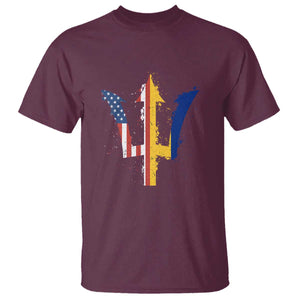 Funny Barbadian American Pride Barbados USA Flag Trident T Shirt TS11 Maroon Print Your Wear