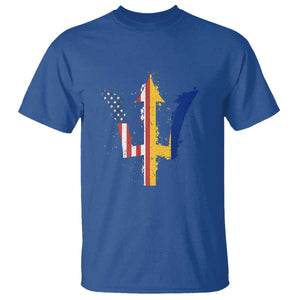 Funny Barbadian American Pride Barbados USA Flag Trident T Shirt TS11 Royal Blue Print Your Wear