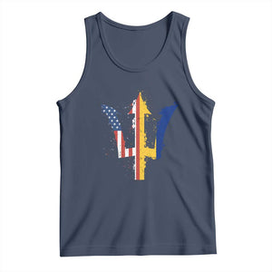 Funny Barbadian American Pride Barbados USA Flag Trident Tank Top TS11 Navy Print Your Wear