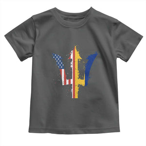 Funny Barbadian American Pride Barbados USA Flag Trident Toddler T Shirt TS11 Dark Heather Print Your Wear