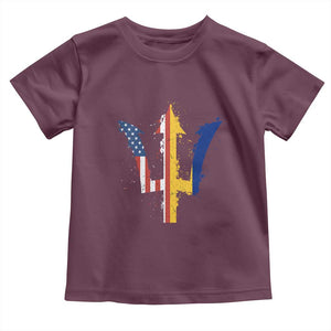 Funny Barbadian American Pride Barbados USA Flag Trident Toddler T Shirt TS11 Maroon Print Your Wear