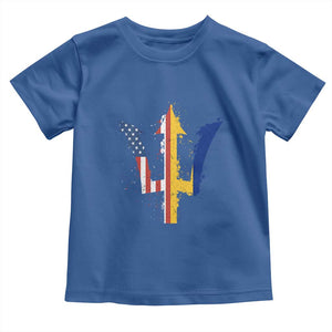 Funny Barbadian American Pride Barbados USA Flag Trident Toddler T Shirt TS11 Royal Blue Print Your Wear