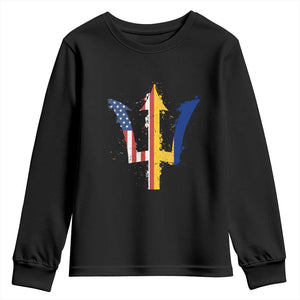 Funny Barbadian American Pride Barbados USA Flag Trident Youth Sweatshirt TS11 Black Print Your Wear