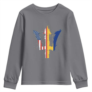 Funny Barbadian American Pride Barbados USA Flag Trident Youth Sweatshirt TS11 Charcoal Print Your Wear