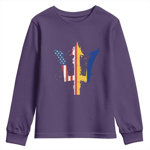 Funny Barbadian American Pride Barbados USA Flag Trident Youth Sweatshirt TS11 Purple Print Your Wear