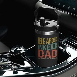 Funny Bearded Inked Dad Like A Normal Dad But Badass Flip Straw Tumbler Father's Day TS11 Print Your Wear