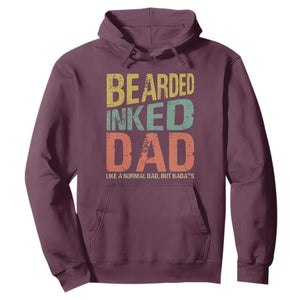 Funny Bearded Inked Dad Like A Normal Dad But Badass Hoodie Father's Day TS11 Maroon Print Your Wear