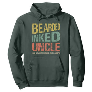 Funny Bearded Inked Uncle Like A Normal Uncle But Badass Hoodie Father's Day TS11 Dark Forest Green Print Your Wear