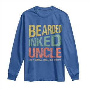 Funny Bearded Inked Uncle Like A Normal Uncle But Badass Long Sleeve Shirt Father's Day TS11 Royal Blue Print Your Wear