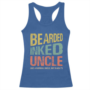 Funny Bearded Inked Uncle Like A Normal Uncle But Badass Racerback Tank Top Father's Day TS11 Royal Blue Print Your Wear