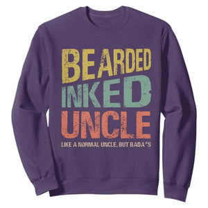 Funny Bearded Inked Uncle Like A Normal Uncle But Badass Sweatshirt Father's Day TS11 Purple Print Your Wear