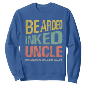 Funny Bearded Inked Uncle Like A Normal Uncle But Badass Sweatshirt Father's Day TS11 Royal Blue Print Your Wear