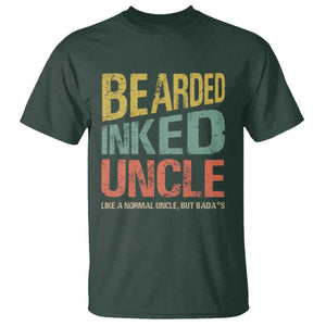 Funny Bearded Inked Uncle Like A Normal Uncle But Badass T Shirt Father's Day TS11 Dark Forest Green Print Your Wear
