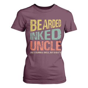 Funny Bearded Inked Uncle Like A Normal Uncle But Badass T Shirt For Women Father's Day TS11 Maroon Print Your Wear
