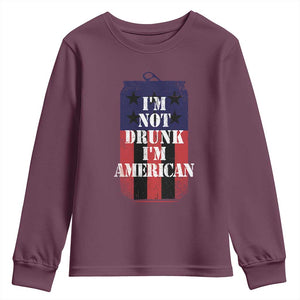 Funny Beer American Flag 4th of July Youth Sweatshirt Not Drunk I am American Merica USA TS10 Maroon Print Your Wear