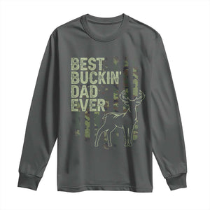 Funny Best Buckin Dad Ever Long Sleeve Shirt Deer Hunting Camo American Flag TS11 Dark Heather Print Your Wear