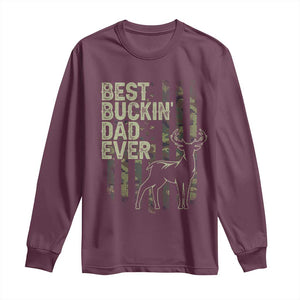Funny Best Buckin Dad Ever Long Sleeve Shirt Deer Hunting Camo American Flag TS11 Maroon Print Your Wear