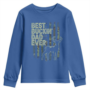 Funny Best Buckin Dad Ever Youth Sweatshirt Deer Hunting Camo American Flag TS11 Royal Blue Print Your Wear