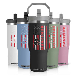 Funny Best Dog Dad Ever Flip Straw Tumbler Fathers Day Vintage American Flag Paw Prints TS11 Print Your Wear