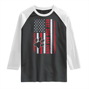 Funny Best Dog Dad Ever Raglan Shirt Fathers Day Vintage American Flag Paw Prints TS11 Black White Print Your Wear