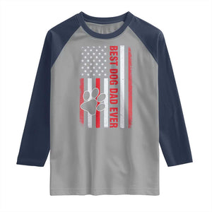 Funny Best Dog Dad Ever Raglan Shirt Fathers Day Vintage American Flag Paw Prints TS11 Sport Gray Navy Print Your Wear