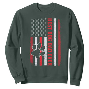 Funny Best Dog Dad Ever Sweatshirt Fathers Day Vintage American Flag Paw Prints TS11 Dark Forest Green Print Your Wear
