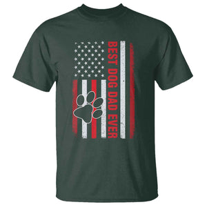 Funny Best Dog Dad Ever T Shirt Fathers Day Vintage American Flag Paw Prints TS11 Dark Forest Green Print Your Wear