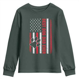 Funny Best Dog Dad Ever Youth Sweatshirt Fathers Day Vintage American Flag Paw Prints TS11 Dark Forest Green Print Your Wear