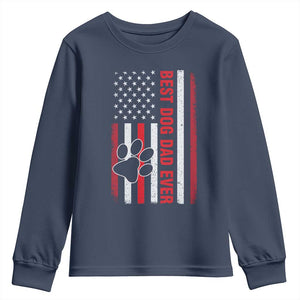 Funny Best Dog Dad Ever Youth Sweatshirt Fathers Day Vintage American Flag Paw Prints TS11 Navy Print Your Wear