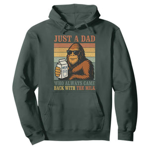 Funny Bigfoot Dad Hoodie Just A Dad Who Always Came Back With The Milk Retro Father's Day TS02 Dark Forest Green Print Your Wear