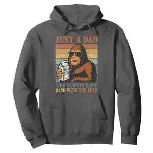 Funny Bigfoot Dad Hoodie Just A Dad Who Always Came Back With The Milk Retro Father's Day TS02 Dark Heather Print Your Wear