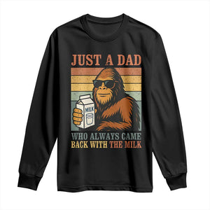Funny Bigfoot Dad Long Sleeve Shirt Just A Dad Who Always Came Back With The Milk Retro Father's Day TS02 Black Print Your Wear