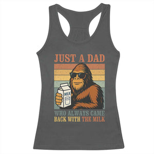 Funny Bigfoot Dad Racerback Tank Top Just A Dad Who Always Came Back With The Milk Retro Father's Day TS02 Dark Heather Print Your Wear