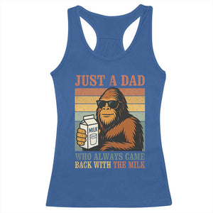 Funny Bigfoot Dad Racerback Tank Top Just A Dad Who Always Came Back With The Milk Retro Father's Day TS02 Royal Blue Print Your Wear