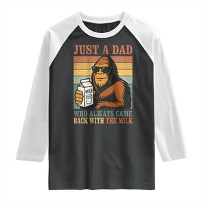 Funny Bigfoot Dad Raglan Shirt Just A Dad Who Always Came Back With The Milk Retro Father's Day TS02 Black White Print Your Wear