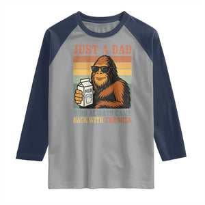 Funny Bigfoot Dad Raglan Shirt Just A Dad Who Always Came Back With The Milk Retro Father's Day TS02 Sport Gray Navy Print Your Wear