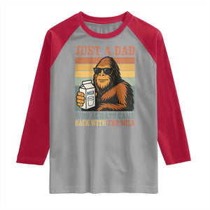 Funny Bigfoot Dad Raglan Shirt Just A Dad Who Always Came Back With The Milk Retro Father's Day TS02 Sport Gray Red Print Your Wear